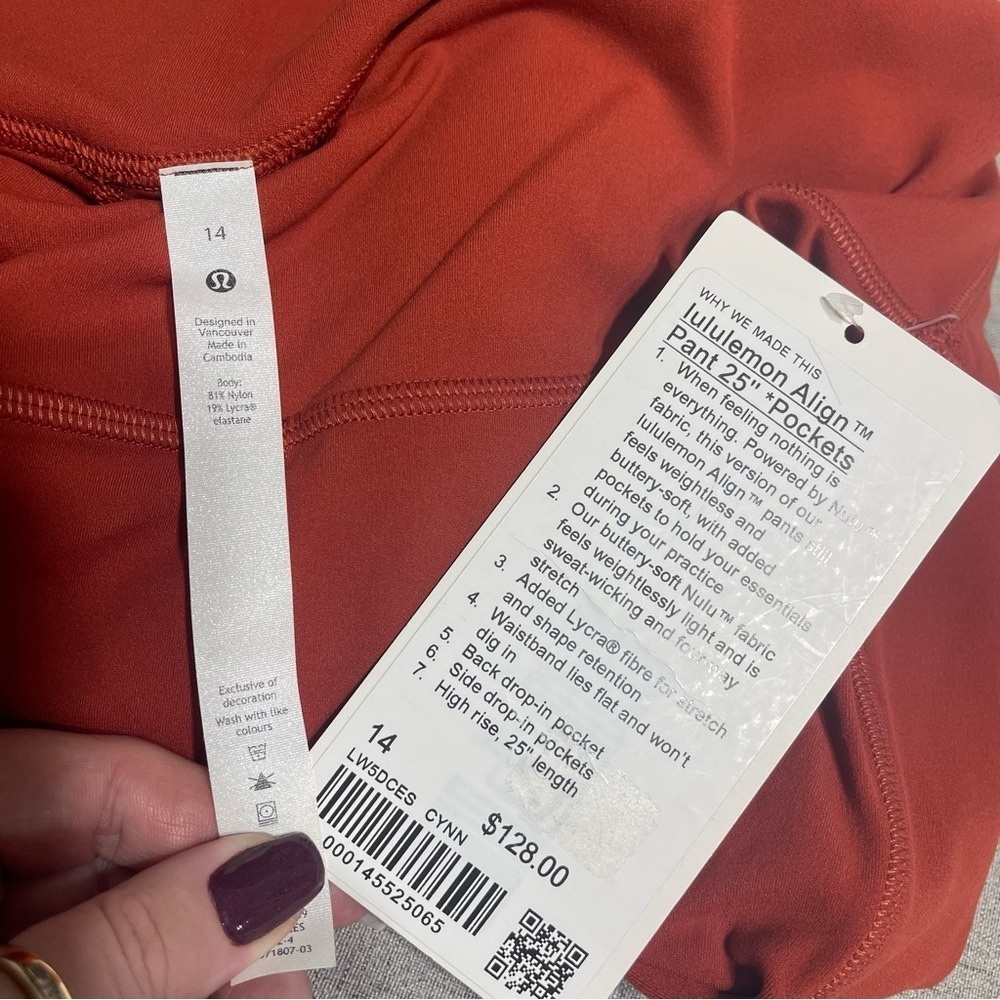 Lululemon Align High Rise Pants Leggings with Pockets Cayenne Orange 12 14 NWT - Picture 12 of 12